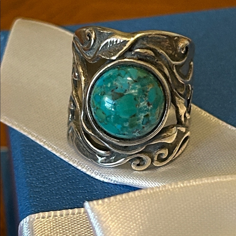 Solid Sterling Silver Ring With Turquoise Stone - image 2